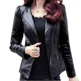 Women's Leather 2023 Fashion Jacket Bright Colors Black Motorcycle Coat Short Faux Biker Soft Female