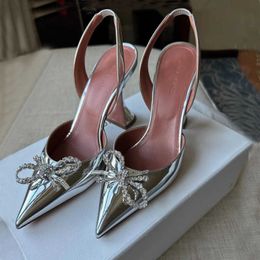 Амина Муадди Бегум обувь для хрустального серебряного зеркального лица насосы Слингбеки каблуки каблуки сандалии для женщин роскошные дизайнеры