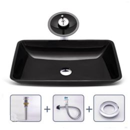 Bathroom Sink Faucets Tempered Glass Wash Basin El Toilet L570 W370 H110mm With Faucet & Pipe