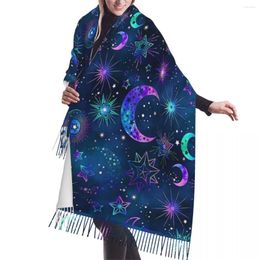 Scarves Winter Tassel Scarf Galaxy Moon Starry Star Women Cashmere Neck Head Warm Pashmina Lady Shawl Wrap Bandana