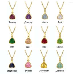 Pendant Necklaces 18K Gold Stainless Steel 12 Month Charms Cross O Chain Women Triangle Shape Birthstone Necklace Colourful Crystal Stone