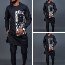 Men's Tracksuits African Men Dashiki Long Sleeve 2 Piece Set Traditional Africa Clothing Striped Men's Suit Male Shirt Pants Suits M-4XL 230731