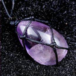 Pendant Necklaces Handmade Weave Irregular Shape Natural Amethysts Crystal Rope Chain Necklace Ethnic Style Jewelry