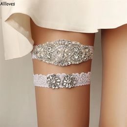 Sparkle Silver Rhinestones Bridal Garters Sexy Lace Women Thigh Leg Garter Ring For Party Wedding Brides Belt Accessories CL04132684