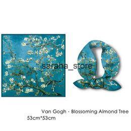 Scarves Fashion Square Silk Scarf Van Gogh Blossoming Almond Tree Scarf Luxury Foulard Snood Elegant Women's Wrap Handkerchief Bandanas J230801