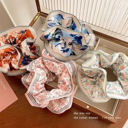 Korean Woman Temperament Flowers Scrunchie Women Girls Elastic Printing Ponytail Holder Hair Rubber Bands Accessories