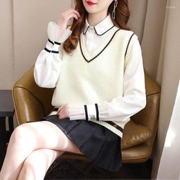 Women's Sweaters Sweater Vest Women Striped Japanese-Style Sleeveless V-neck All-Match Loose Casual Preppy-Style Lovely Students Fashion