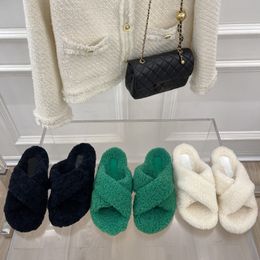 Brand Slippers High Quality Simple Solid Color I Cross Fleece Thick Sole One Line Plush Slippers for Women with Anti slip