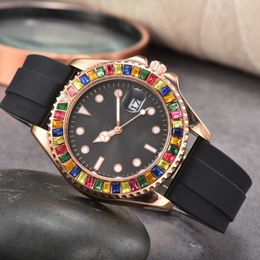 Fashion Designer Luxury Sport Rubber Strap Men Watch Bezel Set With Coloured Diamonds Economical Classic Quartz Movement Man Watch