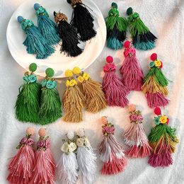 Dangle Earrings Bohemian Style Design Long Tassel Flowers Exaggerated Women's Jewelry Handmade Trendy Vintage