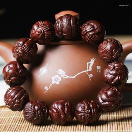 Strand Small Leaf Rosewood String Wooden Carving 12 Zodiac Cultural Signs Pendants Play Buddha Beads