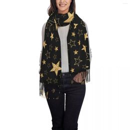 Scarves Golden Stars Black Background Women Scarf Winter Shawl And Wrap Bandana Tassel Female