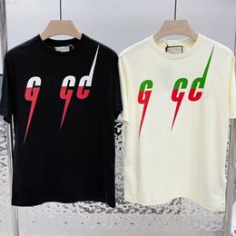 GU Colourful Letter Lightning Designer Cute Shirts Couple Short Sleeve Quality Cotton Luxury Mens Womens Wear Wholesale Price 10% Off for 2 Pieces 00