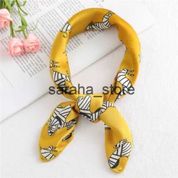 Scarves Fashion print silk scarf square women small size skinny bag tie band ribbon neck head kerchief satin smooth foulard scarves J230801