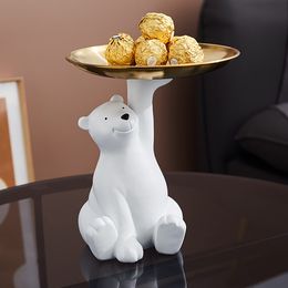 Decorative Objects Figurines Creative White Bear Statue Storage Tray Nordic Home Decor Living Room Table Decoration Snacks Crafts 230731