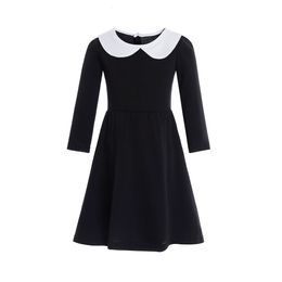 Girl s Dresses Halloween costume Gothic Wednesday dress black white collar girls halloween baby girl 230731