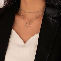 Chains Bohemian Style Simple Double Circle Geometric Pendant Necklace 2023 Fashion Metal Chain Jewellery Manufacturers Direct Sales