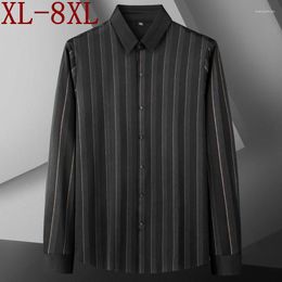 Men's Casual Shirts 8XL 7XL 6XL 2023 Autumn Long Sleeve Striped Business Shirt Men High End Luxury For Oversized Loose Mens Clothing