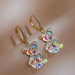 Stud Cute Acrylic Candy Gummy Bear Dangle Earrings for Women Rainbow CZ Hoop Korean Fashion Sweet Girl Jewelry 230801