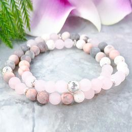 MG1092 New Design Mala Bead Bracelet Set for Women Boho Double Wrap Bracelet Pink Rose Quartz Lava Energy Bracelet 6 mm Beaded Lay208c