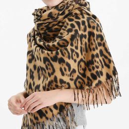 Scarves Luxury Wool Poncho Women Designer Leopard Print Pashmina Scarves and Shawls Ladies Winter Neck Warm Wrap Soft Blanket Cape 200cm Y23