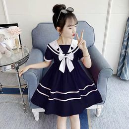 Girl Dresses 2023 Summer Retro Girls Cotton Crew Sailor Collar Teen Casual Striped JK Dress A-LINE Baby Clothes Toddler 12 15 6 8 10 Year