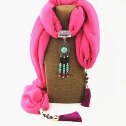 Pendant Necklaces Retro Charm Scarf Rhinestones Tassels Jewelry Scarves Necklace Collar Shawl WF20