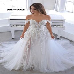 Vestido de noiva ombro a ombro boho vestidos de noiva tule apliques de renda praia vestido de noiva275t
