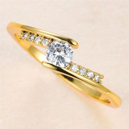 Wedding Rings Classic Female White Crystal Stone Ring Charm Gold Colour Thin For Women Trendy Bride Round Zircon Engagement