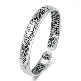 Bangle Retro Lotus Flower Design Thai Silver Ladies Jewelry For Women Promotion Birthday Gifts No Fade