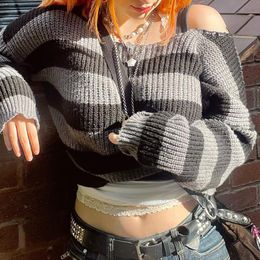 Women's Sweaters Egirl Gothic Striped Knitted Pullovers 2000s Retro Dark Academia Sweater Y2K Vintage Harajuku Grunge Jumpers Autumn Clothes 230731