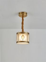 Pendant Lamps Chinese Copper Barrel Glass Lights Round Aisle Light Corridor Foyer Cloak Room Hanging Bedroom