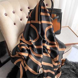 Scarves 2022Brand Designer Silk Scarf Female Foulard Bandana Long Shawls Wraps Winter Neck Scarves Pashmina Lady Hijab Luxury New J230801