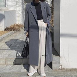 Women's Suits Long Blazer For 2023 Spring And Autumn Korean Version Double Breasted Loose Casual Temperament Grey Trench Coat Z2118