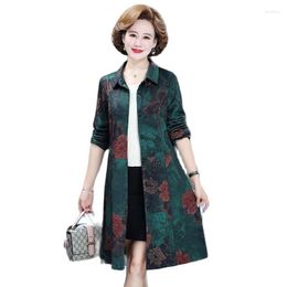 Women's Trench Coats 2023 Mother's Printed Windbreaker Jacket Spring And Autumn Long Slim-fit Fashion Cardigan Female Tide