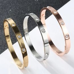 Charm Bracelets Gold Plating Lover Bangles for Women Rose Colour Stainless Steel Charming CZ Cuff Bracelet Luxury Jewellery Gifts 230801
