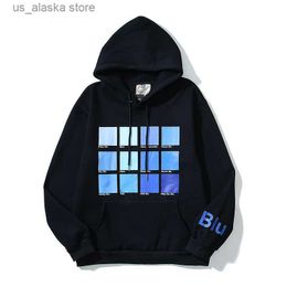 Men's Hoodies Sweatshirts High Street Blue Color Card Print Unisex Velvet Hooded Hoodies Stranger Things Casual Pullover Baggy Men's Fleece Sweatshirts T230731