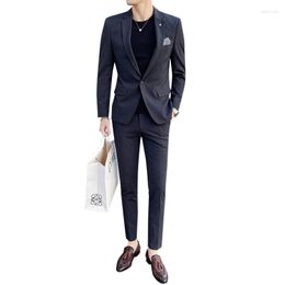 Men's Suits Two Piece Groom Wedding Dress Men Suit Solid Colour Boutique Fashion Set ( Jacket Pants )High Quality Casual Business