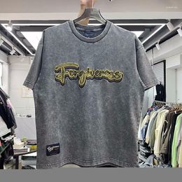 Men's T Shirts Washed Oversized Vintage T-Shirt Men Women 3D Embroidery Letters Shirt Tops Tee