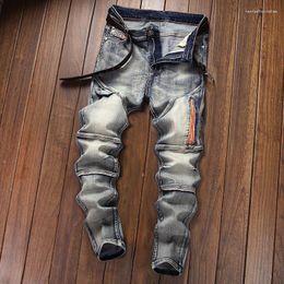 Men's Jeans Autumn Slim Elastic Straight Retro Washed Cotton Denim Trousers Youth Personality Zipper Fashion Biker Jean Pants