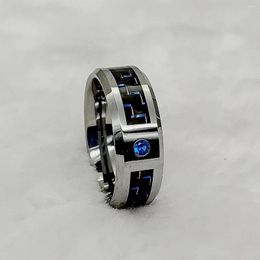 Cluster Rings High Quality Blue Cz Stone Diamond Carbon Fiber Tungsten Carbide Ring For Men Male Boys Waterproof Tarnish Free Fashion