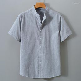 Men's Casual Shirts Summer Pure Cotton Stand Collar Oxford Thin Short-sleeved Shirt
