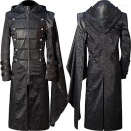 Men's Trench Coats Christmas Day European And American Steam Retro Uniform Standing Collar Black Leather Punk Gothic Cloak Coat