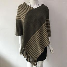 Scarves 2023 Autumn And Winter Korean Style Loose Striped Two-Tone Colour Matching Tassel Pullover Cape Shawl Knitwear