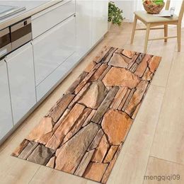 Carpets 3D Cobblestone Printed Flannel Kitchen Rug Anti-slip Long Strip Living Room Carpet Bedroom Hallway Floor Mat Home Decoration R230802