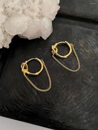 Hoop Earrings Press Weekend Korean 925 Sterling Silver Ins Style Gold Temperament With Knotted Chain Small The Same
