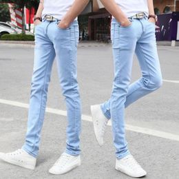 Men's Jeans Trendy Skinny High Elasticity Dressing Up Straight Leg Men Slim Fit Denim Long Trousers