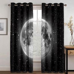 Curtain Black Drape 3D Sky Night Starry Earth Stars Moon Modern 2 Pieces Thin Window For Living Room Bedroom Decor