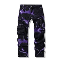 Mens Jeans Y2K Vintage Trousers Vibe Style Lightning Print Tie Dye Straight Hip Hop Retro Harajuku and Womens 230801