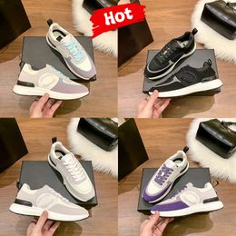 Designer Casual Shoes Womens cnel 21SS interlocking Suede Lambskin sneakers Purple Grey Black Turquoise Rose Pink Violet for women low leather fashion trainers